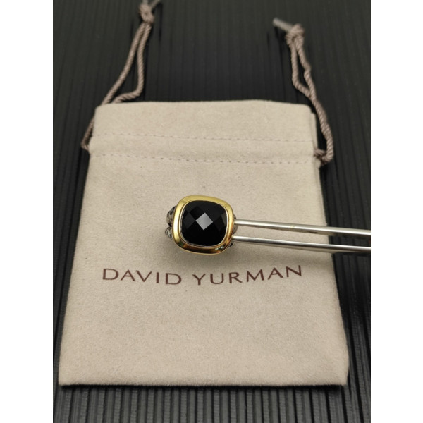 David Yurman Gold and Silver 14mm Square Black Diamond Ring