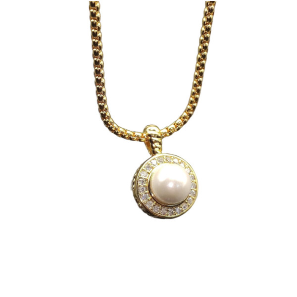 David Yurman 11mm Gold Round Pearl Pendant Necklace