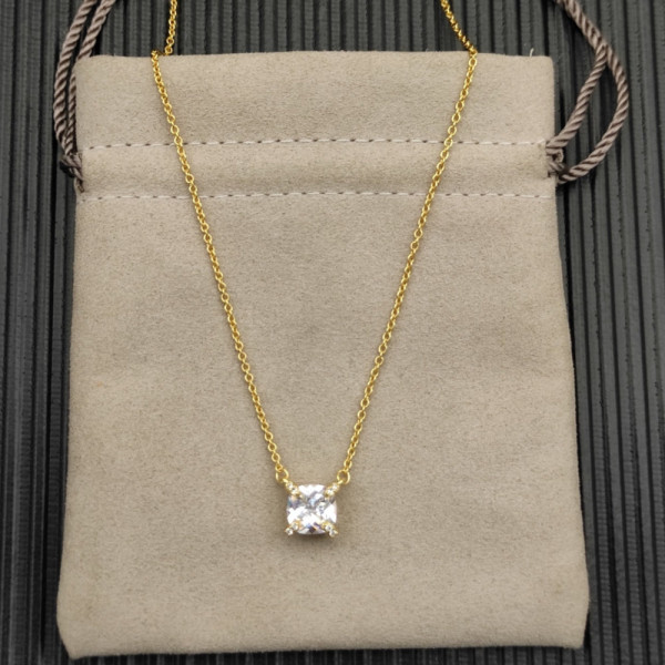 David Yurman Gold 8mm Four-Prong White Diamond Necklace