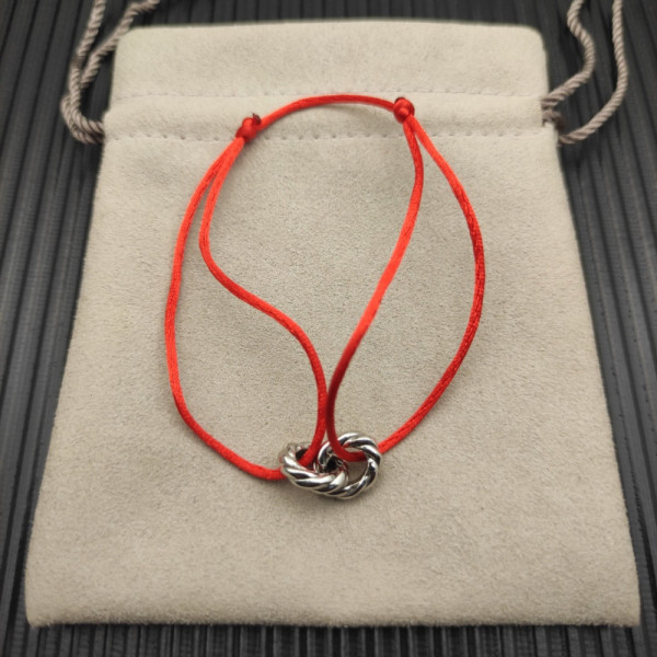 David Yurman Red Double Ring Sterling Silver Nylon Cord Bracelet