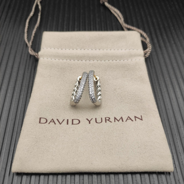 David Yurman Sterling Silver 24.3&Atilde;15.9mm Pav&Atilde;&copy; Hoop Earrings
