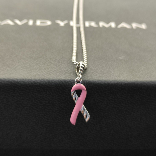 David Yurman Cable Twist Ribbon Pink Ceramic Pendant Necklace, Pendant Size 24.4 x 6.7mm, 1.5mm Chain, Length 45cm + 5cm