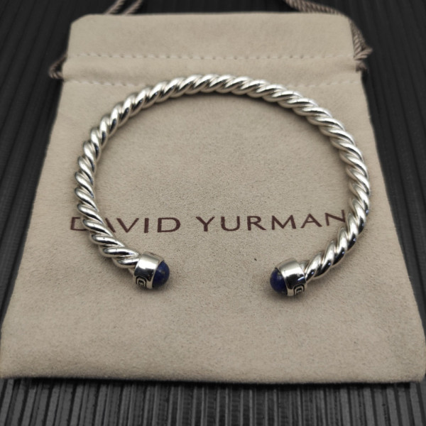 David Yurman 6mm Sterling Silver Lapis Lazuli Cable Cuff Bracelet