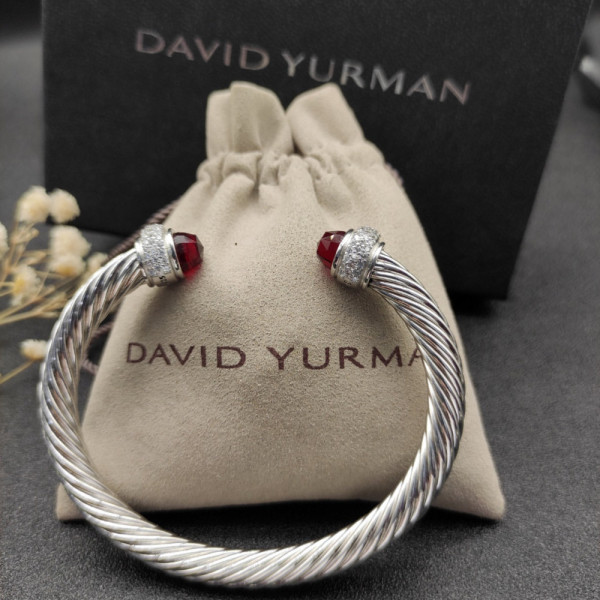 David Yurman 7mm Full Pav&Atilde;&copy; Red Diamond-Set End Cap Cable Bracelet