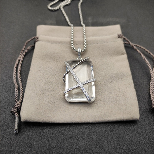 David Yurman White Crystal Bezel Necklace, 3mm Chain, 50+5cm / 60+5cm Adjustable Length