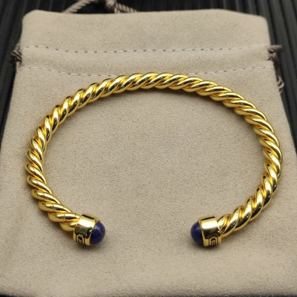 David Yurman 6mm Gold Lapis Lazuli Cable Cuff Bracelet