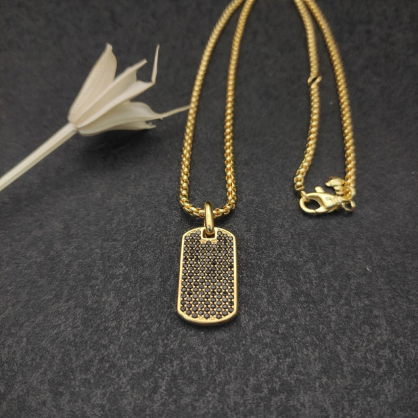 David Yurman Gold Tone Pav&Atilde;&copy; Black Diamond Tag Necklace