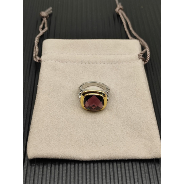 David Yurman Gold and Silver 14mm Square Purple Diamond Ring
