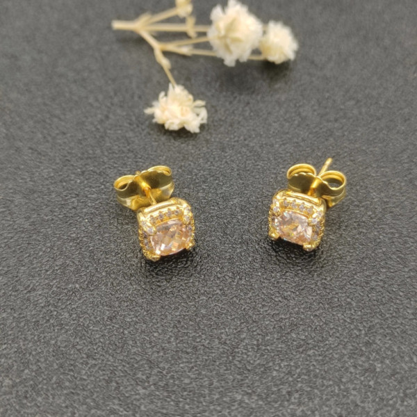 David Yurman 5mm Four-Prong Gold-Set Stud Earrings with Champagne Center Stone and Diamond Accents