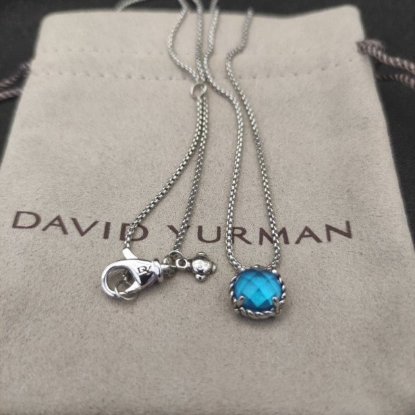 David Yurman 8mm Blue Sapphire Four-Prong Pendant Necklace