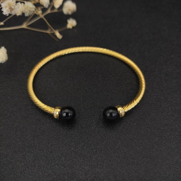 David Yurman 3mm Gold Cable Bracelet with Black Onyx
