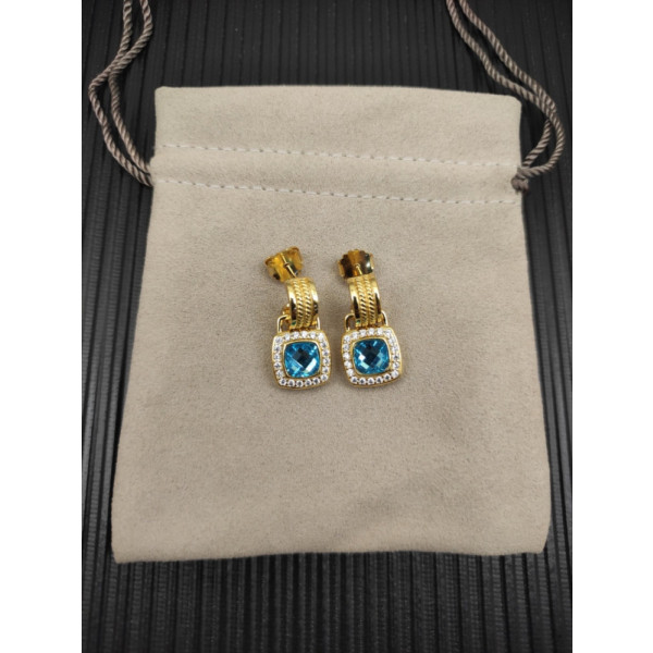 David Yurman Gold Blue Pav&Atilde;&copy; Square Cable Drop Earrings