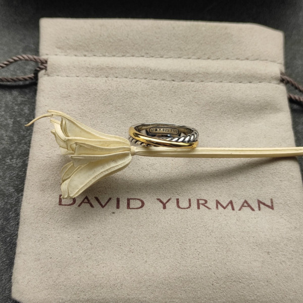 David Yurman Gold and Silver Cable Twist Crossover Ring