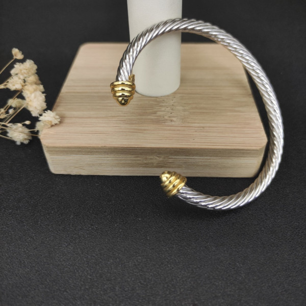 David Yurman 5mm Gold-Tone Cable Cuff Bracelet with Smooth Round End Caps