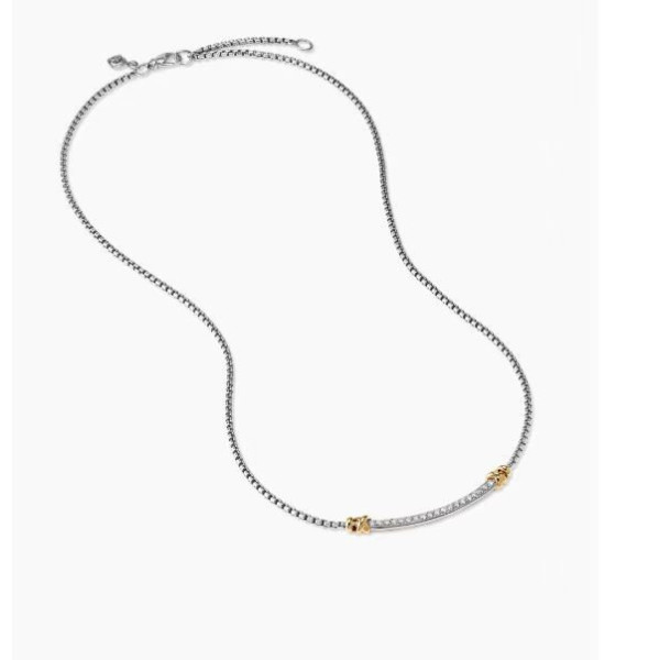 David Yurman Gold and Silver Bezel Smile Necklace, 2mm Chain, 45+5cm Adjustable Length