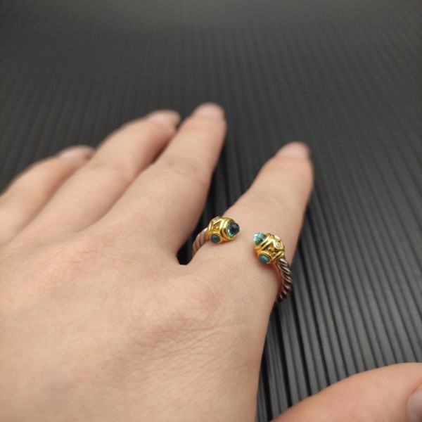David Yurman 2.3mm Gold and Silver Renaissance Blue Diamond Pav&Atilde;&copy; Ring
