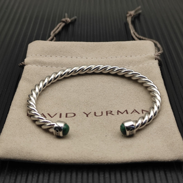 David Yurman 6mm Sterling Silver Malachite Cable Cuff Bracelet