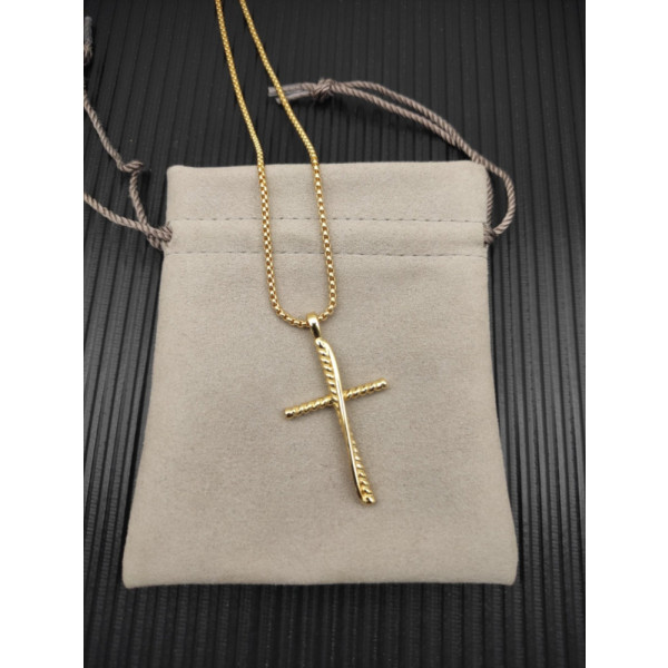 David Yurman Gold-Tone Cylindrical Cross Pendant Necklace