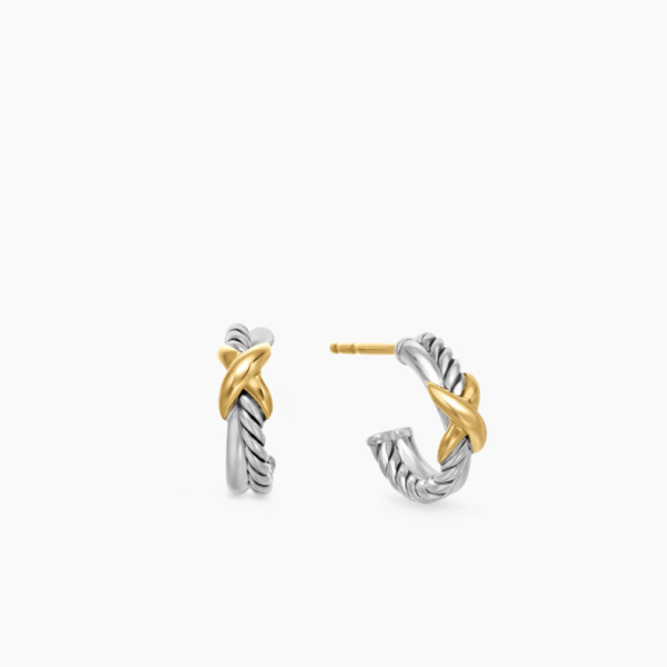 David Yurman 12.6mm X-Shape Gold and Silver Cable Hoop Earrings
