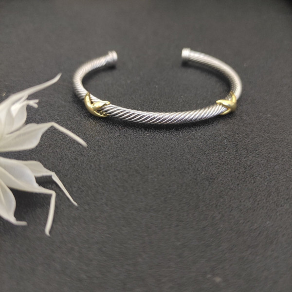 David Yurman 4mm Cable Cuff Bracelet with Double X Station Accent