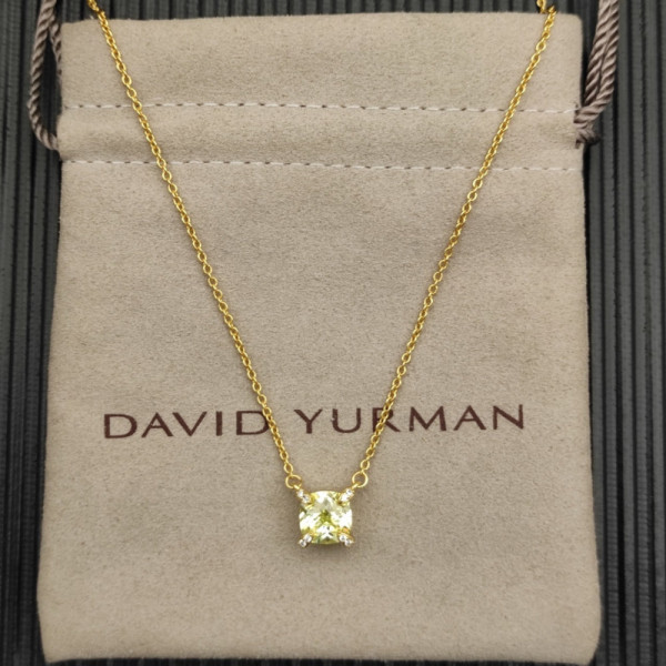 David Yurman Gold 8mm Four-Prong Green Diamond Necklace