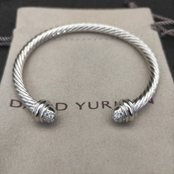 David Yurman 5mm Half-Pav&Atilde;&copy; Cable Cuff Bracelet White Diamonds