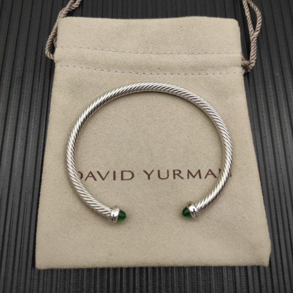 David Yurman 4mm Sterling Silver Deep Green Diamond Bangle Bracelet