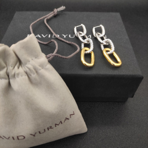 David Yurman Gold and Silver Cable Twist Hoop Earrings with Clasp Closure