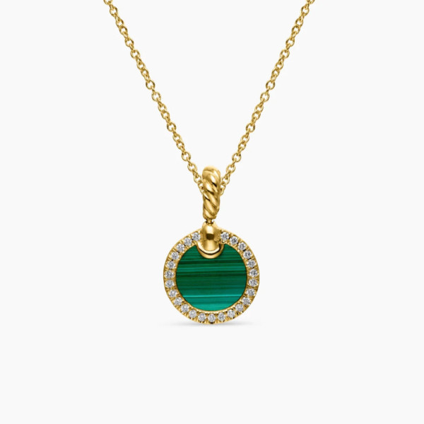 David Yurman 17.8mm Gold Round Peacock Green Diamond Necklace