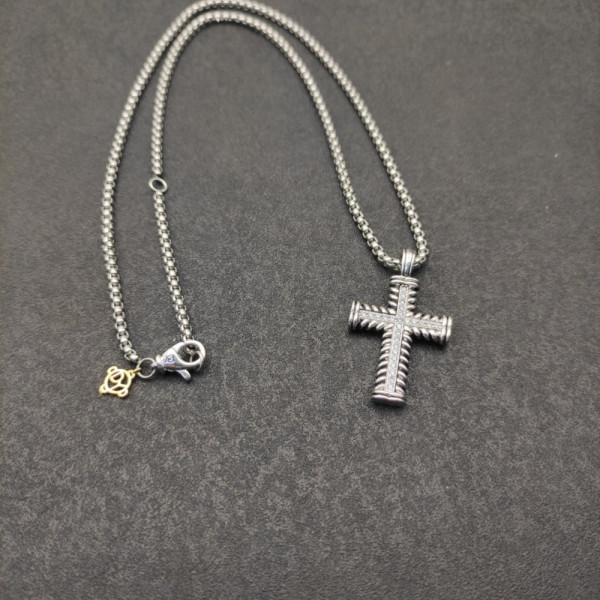 David Yurman Double Twist Cross Pendant Necklace with Black Diamonds, 3mm Chain, Length 50+5cm / 60+5cm