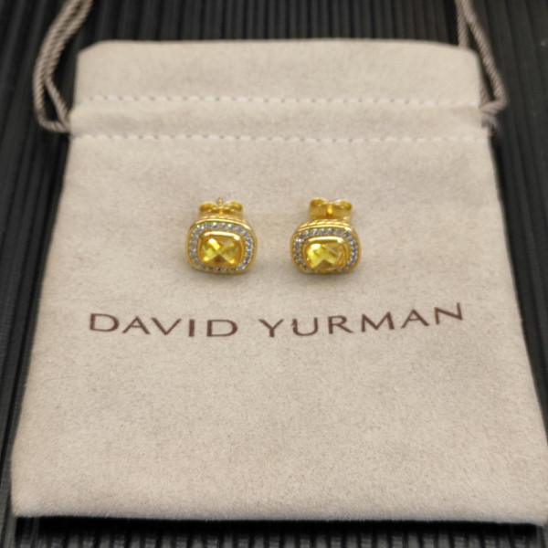 David Yurman 7mm Gold Square Yellow Diamond Stud Earrings