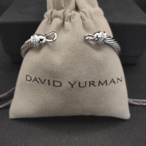 David Yurman 5mm Sterling Silver Cable Hook Cuff Bracelet with Diamond Accent