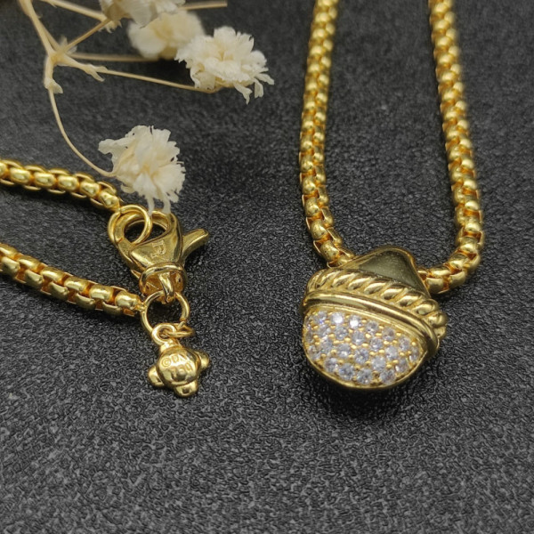 David Yurman Gold Cable Necklace with Half-Pav&Atilde;&copy; Diamonds