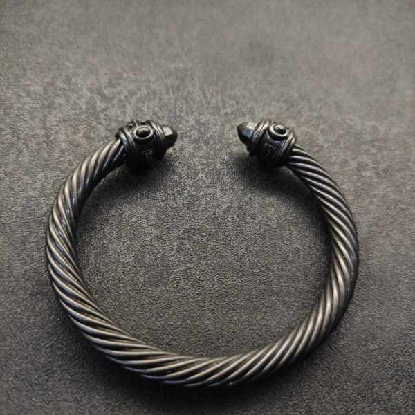 David Yurman 7mm Black Colorful Enamel Cuff Bracelet, Fits Wrist Size 16cm - 20cm
