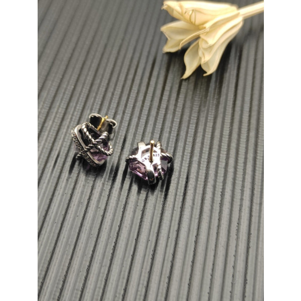 David Yurman Hexagonal Purple Diamond Stud Earrings