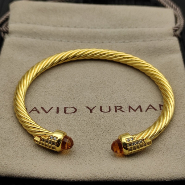 David Yurman 5mm Gold-Tone Cable Cuff Bracelet Champagne Diamonds