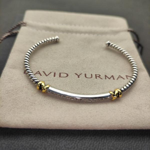David Yurman Gold and Silver 3mm Gold Wire Cuff Bracelet, Fits Wrist Size 15cm - 18cm