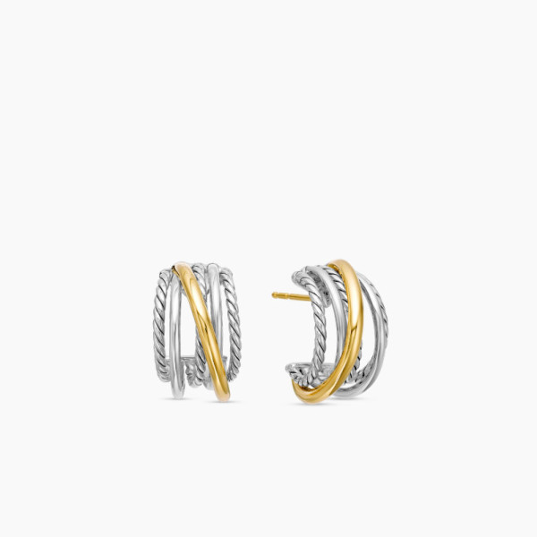 David Yurman 19.5mm Gold and Silver Shrimp Hoop Earrings