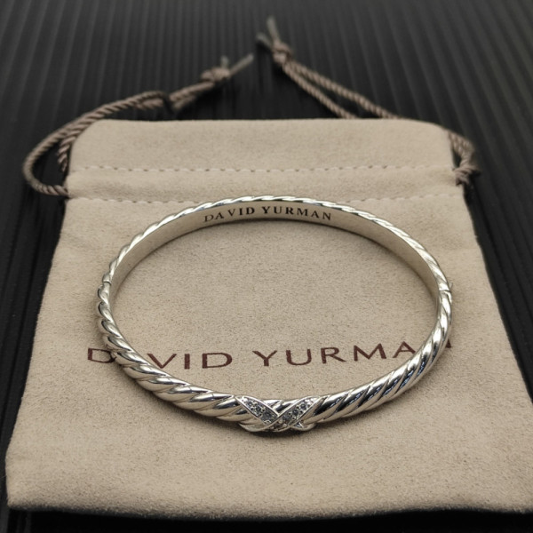 David Yurman 6.2mm Sterling Silver X-Pattern Pav&Atilde;&copy; Wave Cuff Bracelet