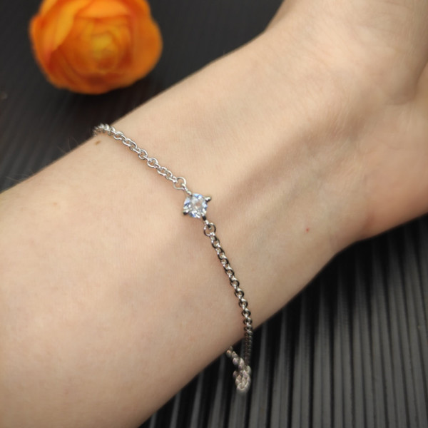 David Yurman 4mm Sterling Silver Single Stone White Diamond Bracelet