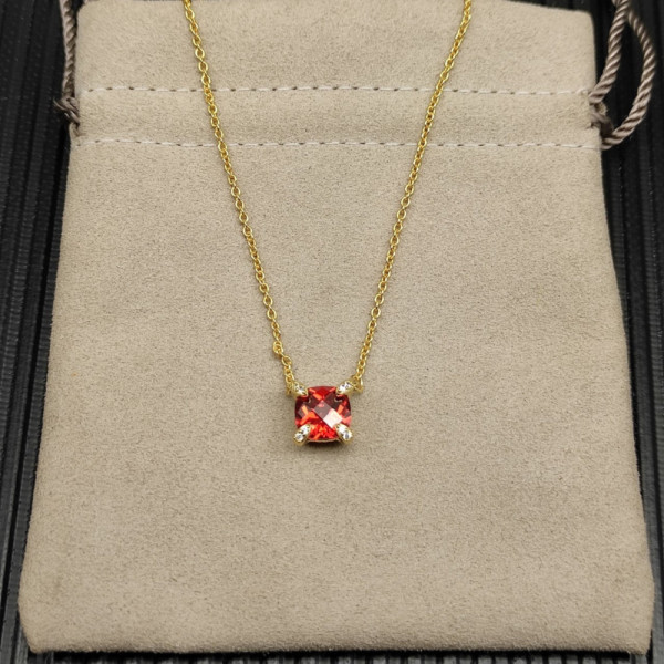 David Yurman Gold 8mm Four-Prong Red Diamond Necklace