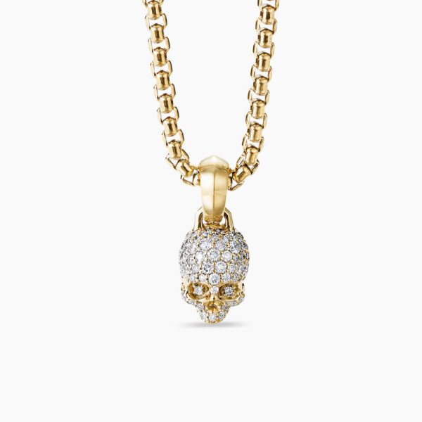 David Yurman Gold White Diamond Gumball Necklace, 2mm Chain, 45+5cm Adjustable Length