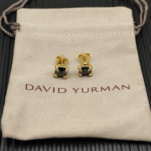 David Yurman 8mm Gold Four-Prong Black Diamond Stud Earrings