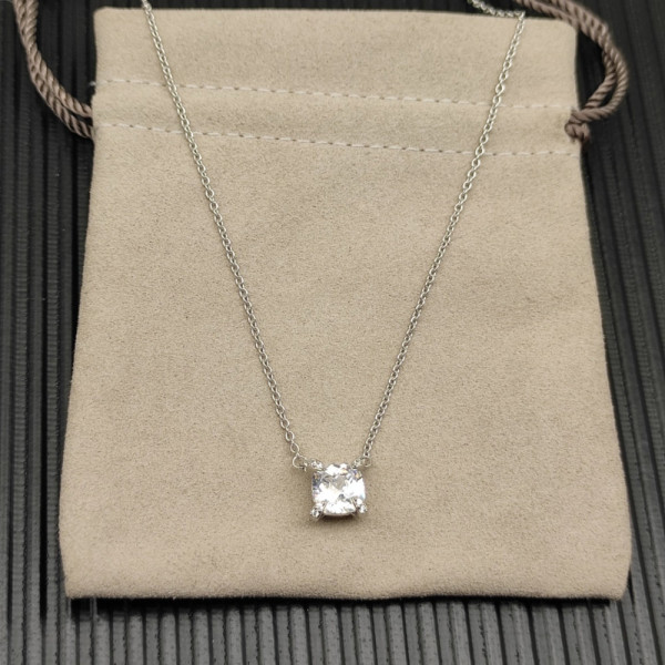 David Yurman Sterling Silver 8mm Four-Prong White Diamond Necklace Adjustable 42+3+3cm