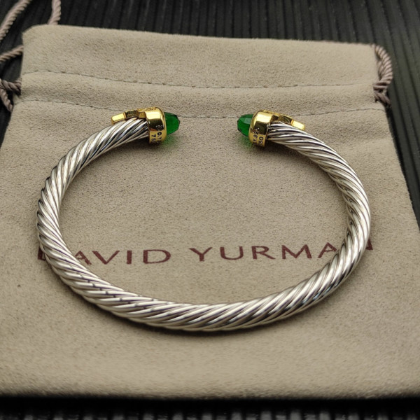 David Yurman 5mm Gold-Tone Head Sterling Silver Five-Row Pav&Atilde;&copy; Bracelet Deep Green Diamonds