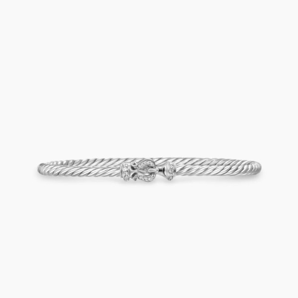 David Yurman Sterling Silver 3mm Pav&Atilde;&copy; Hook-End Bangle Bracelet