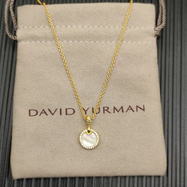 David Yurman 17.8mm Gold Round Mother-of-Pearl Diamond Necklace
