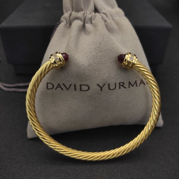 David Yurman Gold Tone 5mm Red Diamond Cuff Bracelet