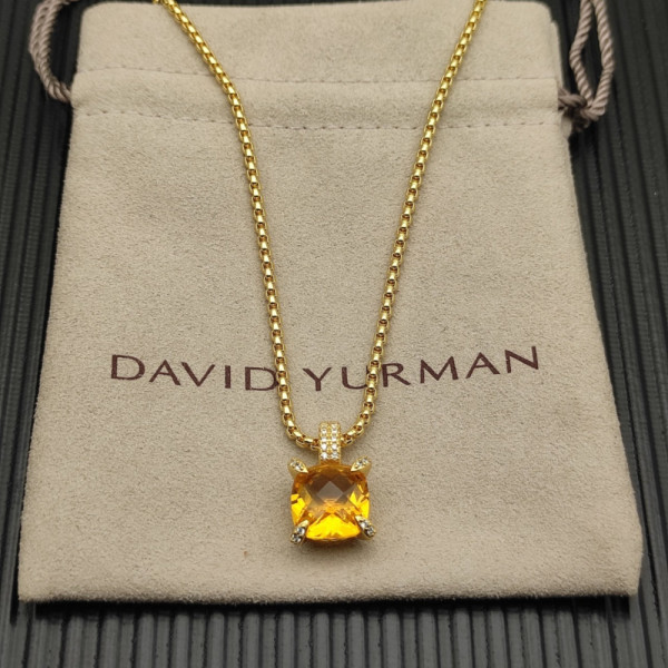 David Yurman Gold 11mm Four-Prong Yellow Diamond Necklace