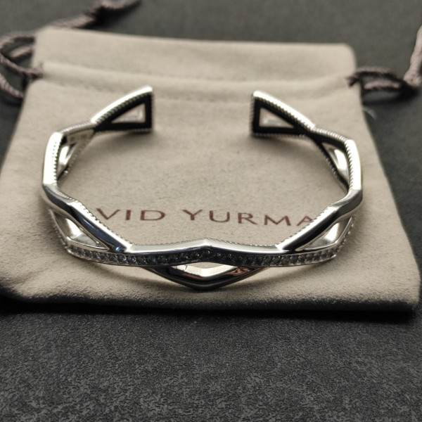 David Yurman Silver Two-Row Cuff Bracelet 13mm, Fits Wrist Size 16cm - 20cm